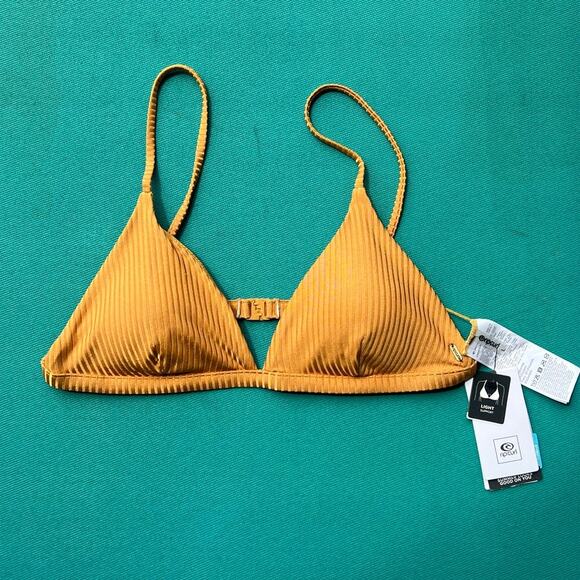 NWT Rip Curl Premium Surf Fixed Triangle Bikini Top Size Lrg Color Gold - Picture 2 of 8